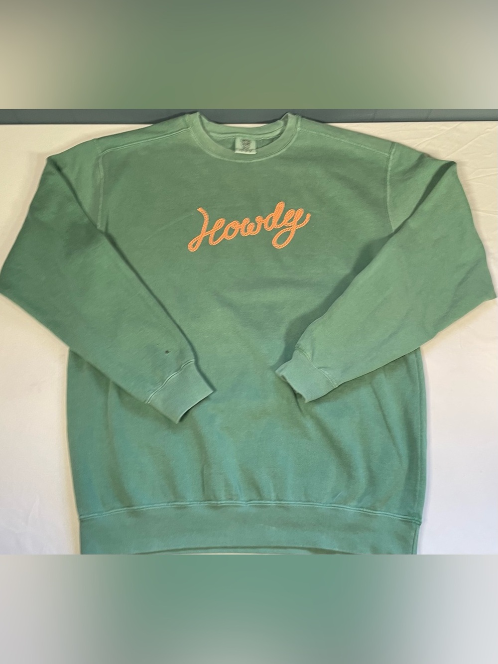 Comfort Colors Men’s Green Crewneck Fleece Pullover Howdy Graphic Sweatshirt LG